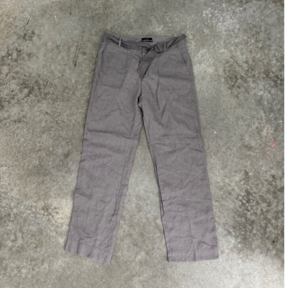 Tahari 100% linen pants woman's 6 wide‎ leg grey belted waist - Picture 1 of 7